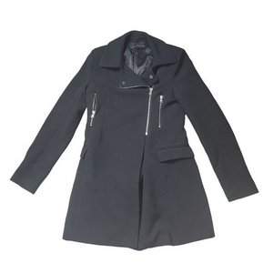 ZARA Women's Size XS Black Asymmetric Zipper Biker Long‎ Coat Moto Jacket